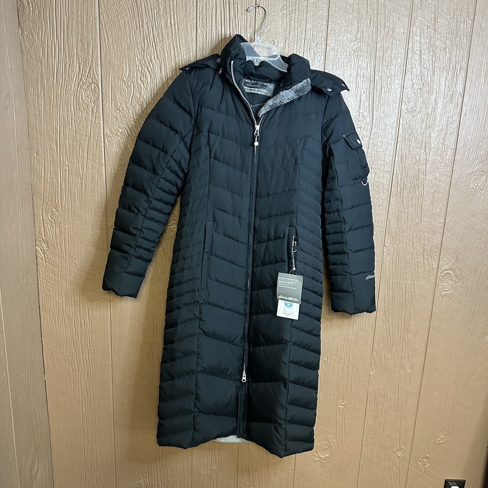NWT Eddie Bauer Women's Sunvalley Down Duffle Coat Parka Hooded Black Sz XS